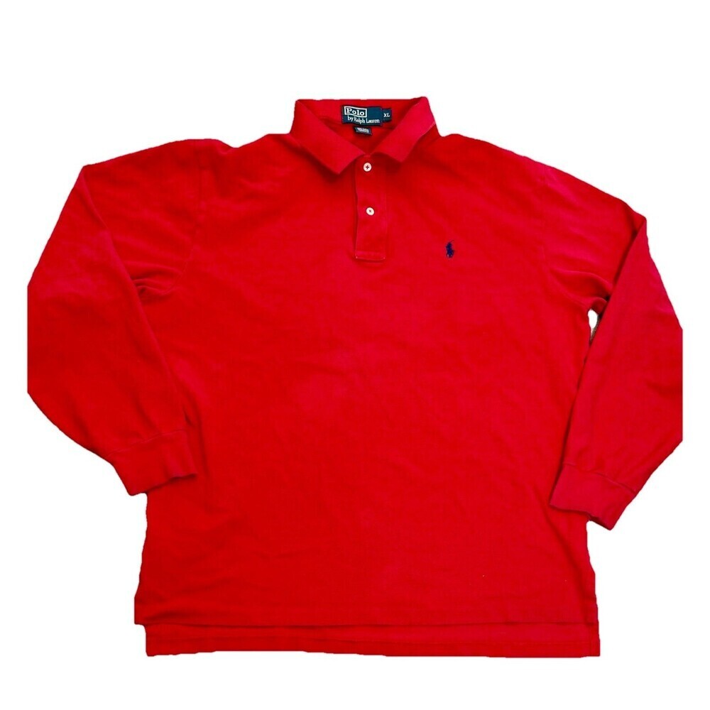 Polo Ralph Lauren Shirt Mens XL Long Sleeve Red Solid Navy Pony Preppy